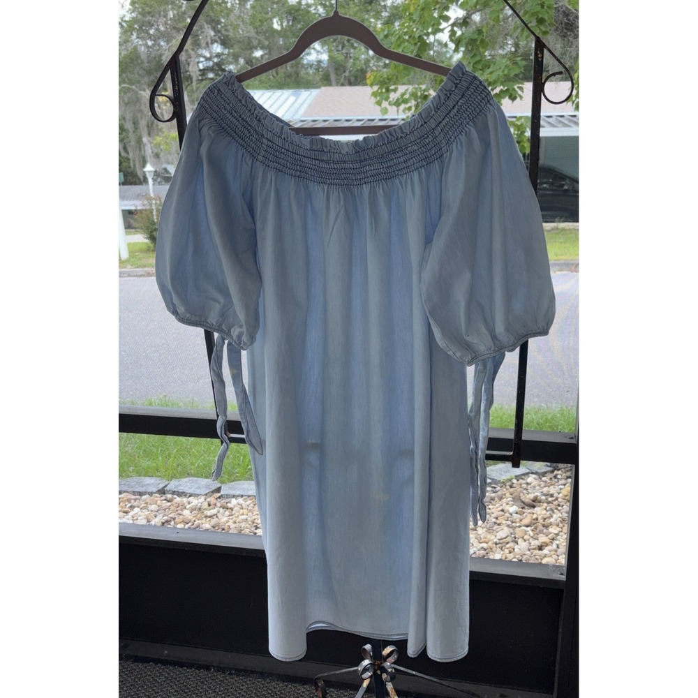 Speed Control New York Women's 2XL Blue Chambray Off Shoulder 3/4 Sleeve Dress